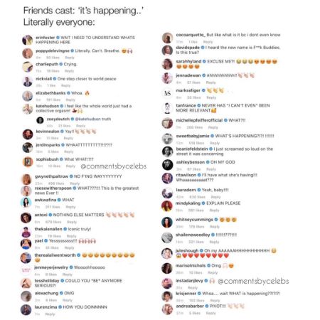 comments by celebs hearing the friends reunion